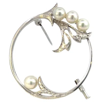 Pre-owned Mikimoto Estate Akoya Pearl Brooch Sterling Silver 5 Mm In Multi