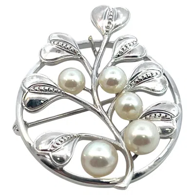 Pre-owned Mikimoto Estate Akoya Pearl Circular Flower Brooch Pin Sterling Silver In Multi