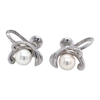 Pre-owned Mikimoto Estate Akoya Pearl Clip On Earrings Sterling Silver 3.53 Grams In Multi