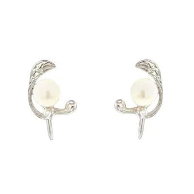 Pre-owned Mikimoto Estate Akoya Pearl Clip-on Earrings Sterling Silver 6.19 Mm In Multi