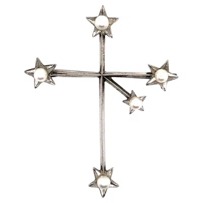 Pre-owned Mikimoto Estate Akoya Pearl Cross Brooch Sterling Silver 4 Mm In Multi