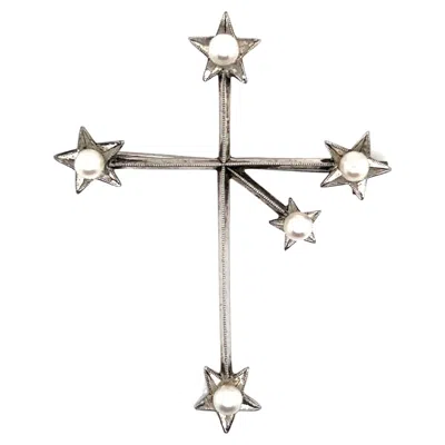 Pre-owned Mikimoto Estate Akoya Pearl Cross Brooch Sterling Silver 4 Mm In Multi