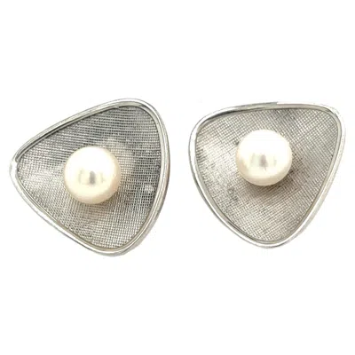 Pre-owned Mikimoto Estate Akoya Pearl Cufflinks 7.45 Mm Silver In Multi
