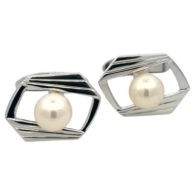 Pre-owned Mikimoto Estate Akoya Pearl Cufflinks Silver 7.5 Mm In Multi