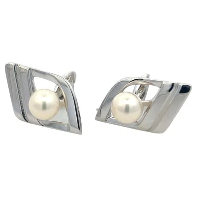 Pre-owned Mikimoto Estate Akoya Pearl Cufflinks Silver 7.50 Mm In Multi