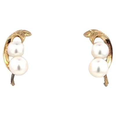 Pre-owned Mikimoto Estate Akoya Pearl Earrings 14k Y Gold 6.44 Mm In Multi