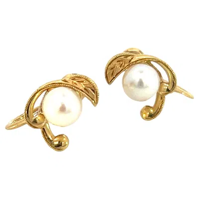 Pre-owned Mikimoto Estate Akoya Pearl Earrings 14k Yg 6 Mm 3.4 Grams In Multi
