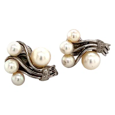 Pre-owned Mikimoto Estate Akoya Pearl Earrings Sterling Silver 5.75 Mm 4.5 Grams In Multi