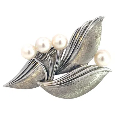 Pre-owned Mikimoto Estate Akoya Pearl Floral Brooch Sterling Silver 5 Mm In Multi