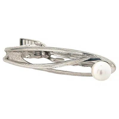 Pre-owned Mikimoto Estate Akoya Pearl Men's Tie Clasp Silver 7 Mm 5.3 Grams In Multi