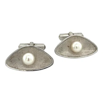 Pre-owned Mikimoto Estate Akoya Pearl Mens Cufflinks 6.5 Mm Sterling Silver In Multi