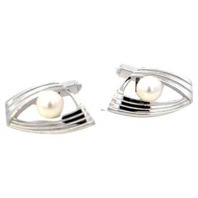 Pre-owned Mikimoto Estate Akoya Pearl Mens Cufflinks 7 Mm Silver In Multi
