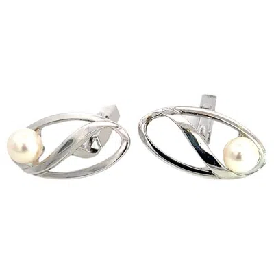 Pre-owned Mikimoto Estate Akoya Pearl Mens Cufflinks Sterling Silver 6.7 Mm In Multi