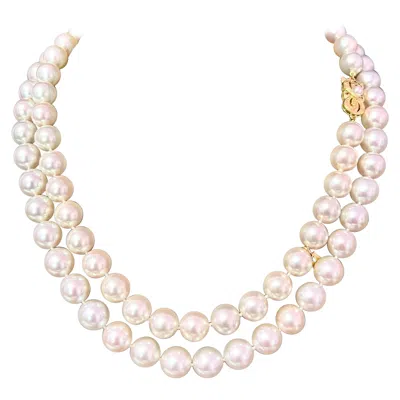 Pre-owned Mikimoto Estate Akoya Pearl Necklace 18k Gold Certified In Multi