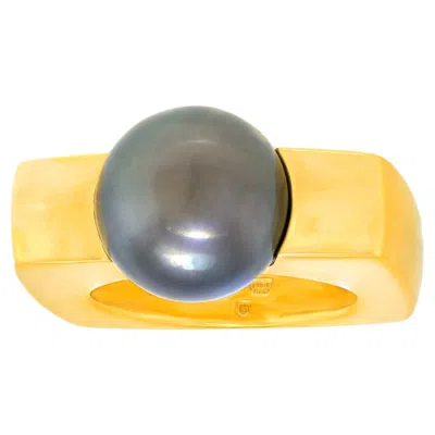 Pre-owned Mikimoto Japanese Modernist Black Pearl Ring