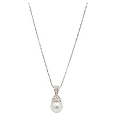 Pre-owned Mikimoto Ladies Platinum White South Sea Cultured Pearl Diamond Pendant Necklace