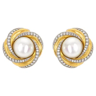 Pre-owned Mikimoto Mabe Pearl And Diamond Two-tone 18 Carat Gold Lever-back Earrings In Multiple