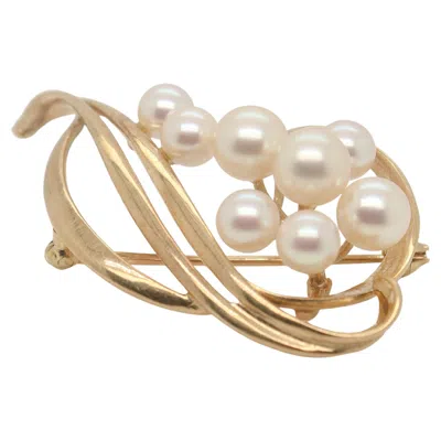 Pre-owned Mikimoto Modernist 14k Gold & Akoya Pearl Brooch Or Pin In Multi