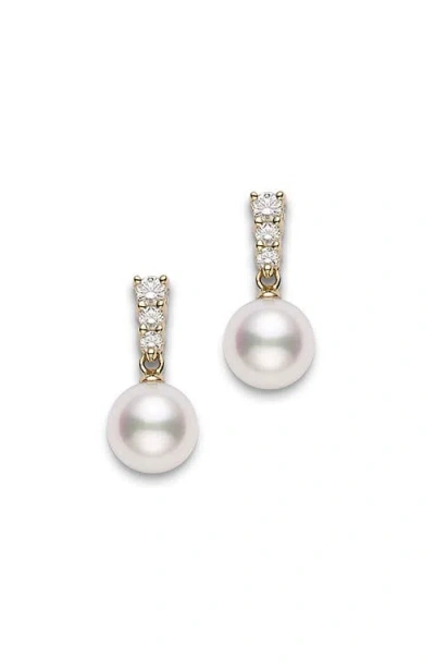 Mikimoto Morning Dew Diamond & Akoya Pearl Earrings In Yellow Gold/diamond/pearl