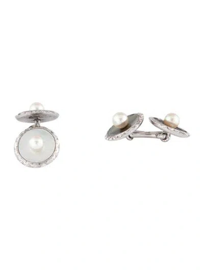 Pre-owned Mikimoto Mother Of Pearl & Pearl Shirt Stud & Cufflinks Set In Multicolor