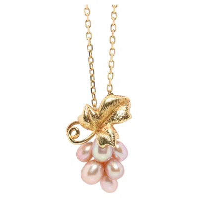 Pre-owned Mikimoto Necklace. Vintage 18k Gold  Pearl Grape Vine Cluster Pendant. In Purple