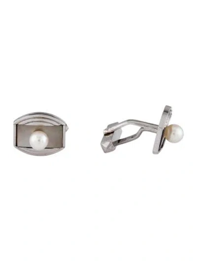 Pre-owned Mikimoto Pearl & Mother Of Pearl Cufflinks In Multi