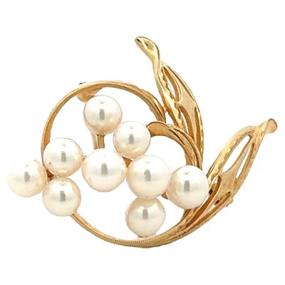 Pre-owned Mikimoto Pearl Brooch 14k Yellow Gold