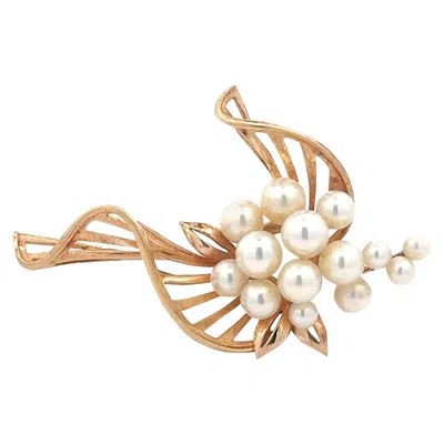 Pre-owned Mikimoto Pearl Brooch 14k Yellow Gold