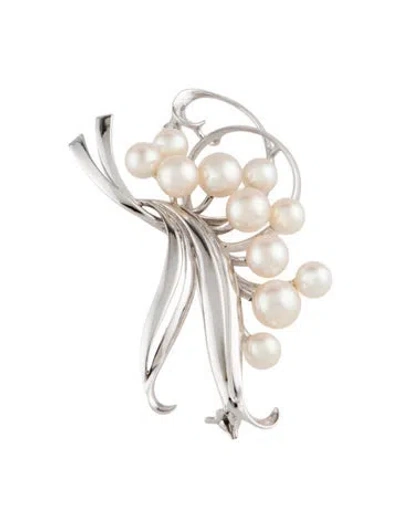 Pre-owned Mikimoto Pearl Brooch Pin In Multicolor