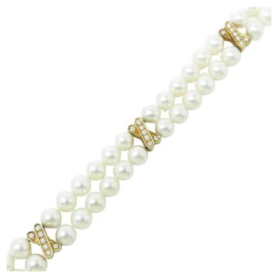 Pre-owned Mikimoto Pearl Diamond Bracelet In Multi