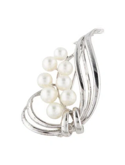 Pre-owned Mikimoto Pearl Knotted Swirl Pin Brooch In Multi