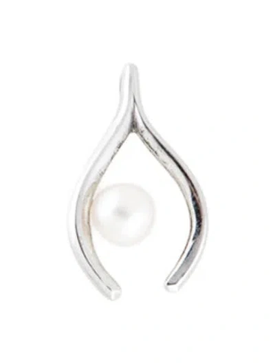 Pre-owned Mikimoto Pearl Wishbone Pendant, 1" In Multi