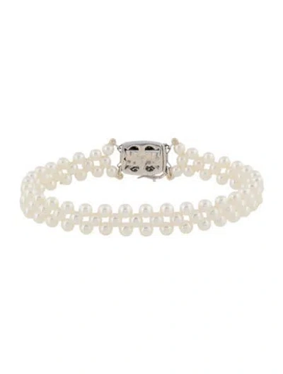 Pre-owned Mikimoto Pearl Woven Bracelet, 6.75" In Multi