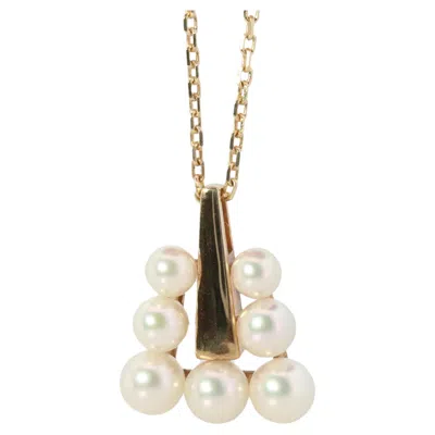 Pre-owned Mikimoto Pendant. 18k Gold  Triangle Pyramid Graduated Pearl Necklace. In Multi