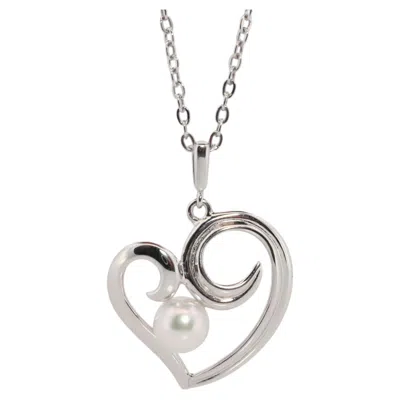 Pre-owned Mikimoto Pendant Sterling Silver.  Pearl Heart Pendant Necklace. In Multi