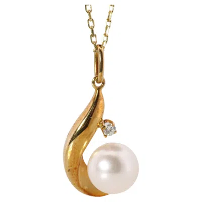 Pre-owned Mikimoto Pendant. Vintage 18k Gold  Pearl Diamond Necklace. In Multi