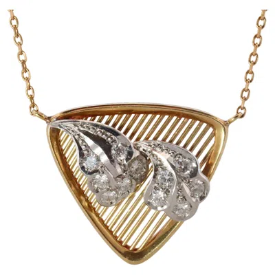 Pre-owned Mikimoto Pendant. Vintage 18k Yg And Pt900  Diamond Shield Necklace In Multi