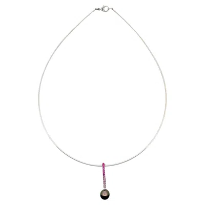 Pre-owned Mikimoto Pink Sapphire & Black Pearl 18k White Gold Elements Of Life Necklace