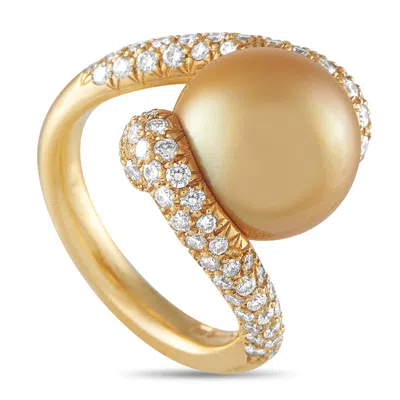 Mikimoto Placomos 18k Yellow Gold 1.0ct Diamond And Golden Pearl Ring Mi20-051225