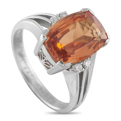Mikimoto Platinum 0.08ct Diamond And Mandarin Garnet Ring Mk23-102025 In Metallic