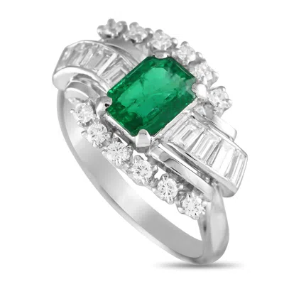 Mikimoto Platinum 0.65ct Diamond And Emerald Ring Mk05-080724 In Green