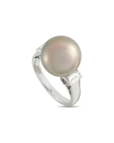 Pre-owned Mikimoto Platinum 12.50 Ct. Tw. Diamond & Pearl Ring (authentic Pre-loved)