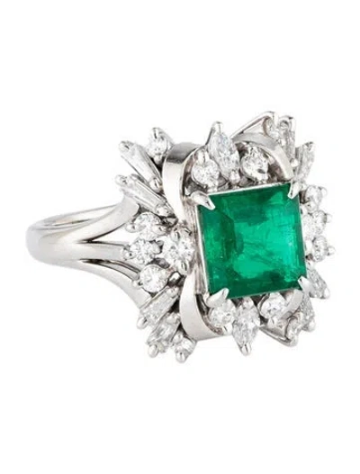 Pre-owned Mikimoto Platinum 1.29ct Zimbabwe Emerald & Diamond Cocktail Ring In Multicolor