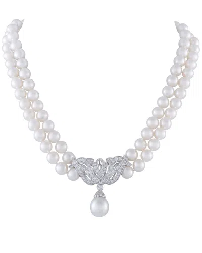 Pre-owned Mikimoto Platinum 2.25 Ct. Tw. Diamond & Pearl Necklace (authentic Pre-loved) In Metallic