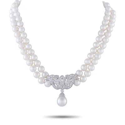 Mikimoto Platinum 2.25ct Diamond And Pearl Double Strand Necklace Mi54-022026 In Metallic