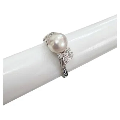 Pre-owned Mikimoto Platinum 8.1mm Akoya Pearl & Diamond Ring, Japan, Size 6.75 In Multi