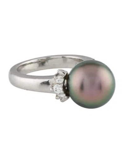 Pre-owned Mikimoto Platinum Pearl & Diamond Cocktail Ring In Multi