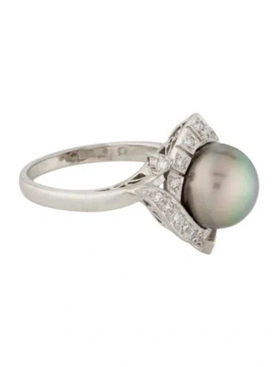 Pre-owned Mikimoto Platinum Pearl & Diamond Cocktail Ring In Multi