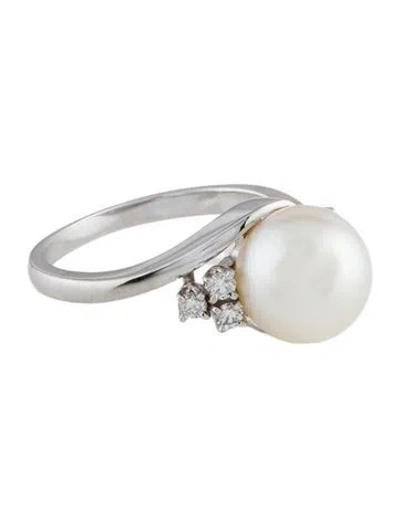 Pre-owned Mikimoto Platinum Pearl & Diamond Cocktail Ring In Multi