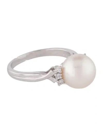 Pre-owned Mikimoto Platinum Pearl & Diamond Cocktail Ring In Multi